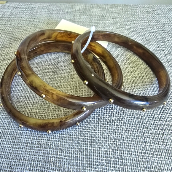 New Cato Boho Chic Brown Gold Studded Bangle Acrylic Bracelet Bundle Set - Picture 1 of 5